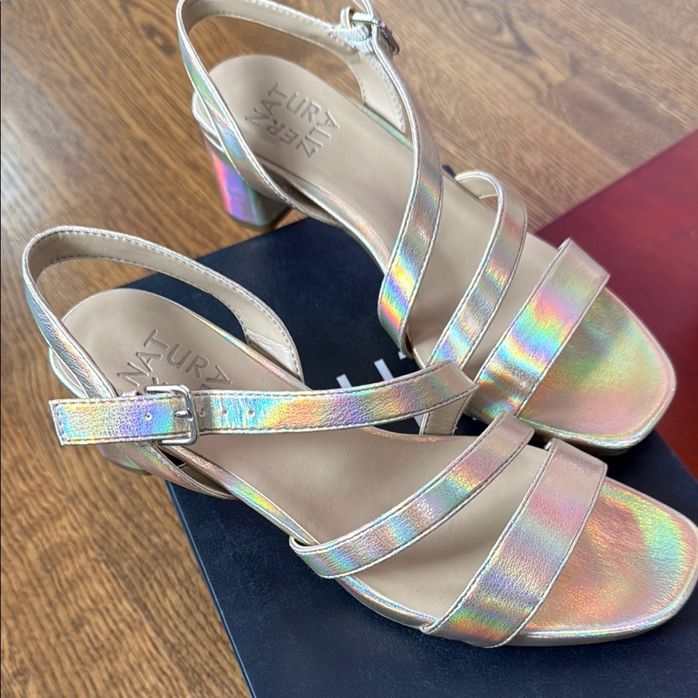 Naturalizer Silver Holographic Sandals with Low Heel